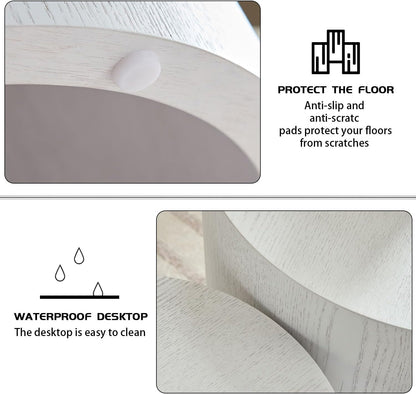 Nesting Coffee Table Set of 2, Modern Round Coffee Table with Non-Slip Feet, Wooden Circle Accent Tables for Small Spaces Living Room Bedroom Balcony Office Drum Side Table (White)