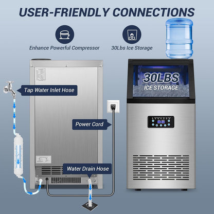Commercial Ice Maker Machine 120LBS/24H with 30LBS Storage Bin, 15" Wide Undercounter/Freestanding Ice Maker Machine for Home Bar Outdoor, 40PCS Ice Cubes Ice Machine, Self Cleaning