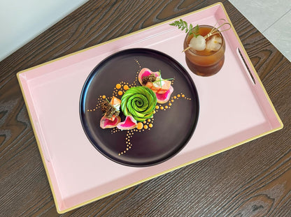 Large Pink Rectangular Decorative Tray – Plastic Serving Tray with Handles for Coffee Table, Ottoman, Living Room, 15.7” x 11.8” x 1.6