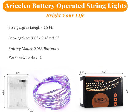 Led Fairy Lights Battery Operated, 1 Pack Mini Battery Powered Copper Wire Starry Fairy Lights for Bedroom, Christmas, Parties, Wedding, Centerpiece, Decoration (5m/16ft Blue)