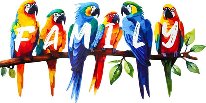 ULENDIS Metal Parrot Wall Art, Birds on Branch Wall Decor Family Sign for Front Door, Wall Hanging Decoration for Garden Living Room Balcony Patio Indoor Outdoor
