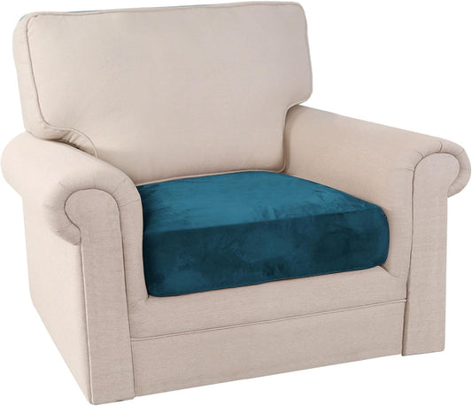 PrinceDeco Couch Cushion Cover Cushion Slipcover for Chair Sofa Cushion Furniture Protector Seat Cushion Sofa Cover for Dog Pet Kid with Elastic Straps Width Up to 29.5", Deep Teal