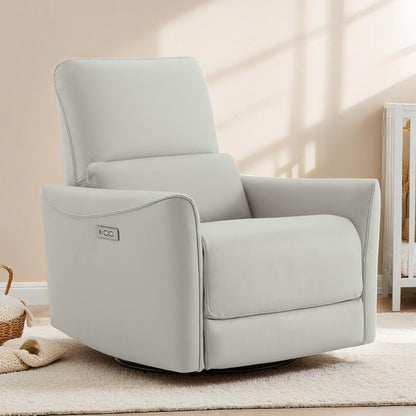 CHITA Power Recliner Chair Swivel Glider, FSC Certified Upholstered Faux Leather Living Room Nursery Reclining Sofa Chair with Lumbar Support, Cream