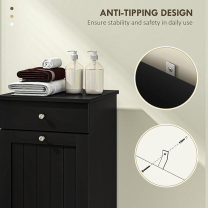 HOMCOM Laundry Hamper with Removable Basket, Tilt Out Hamper with Drawer and Beadboard Door, Bathroom Storage Cabinet, Black