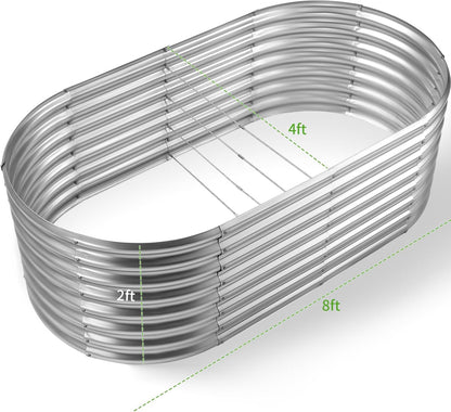Land Guard Galvanized Raised Garden Bed, 8x4x2ft Planter Boxes Outdoor, Oval Larger Metal Planter Boxes for Vegetables, Fruits, Flowers (Silver)
