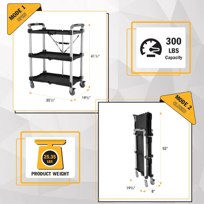 Olympia Tools 85-189 Pack N Roll Collapsible Service Cart, XL, 300LB Capacity, Black