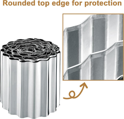 Garden Edging, Corrugated Garden Edging Border Metal Landscaping Edging Border Suitable for Flower Bed and Lawn Edging (6 Inch x 20 FT, Silver)