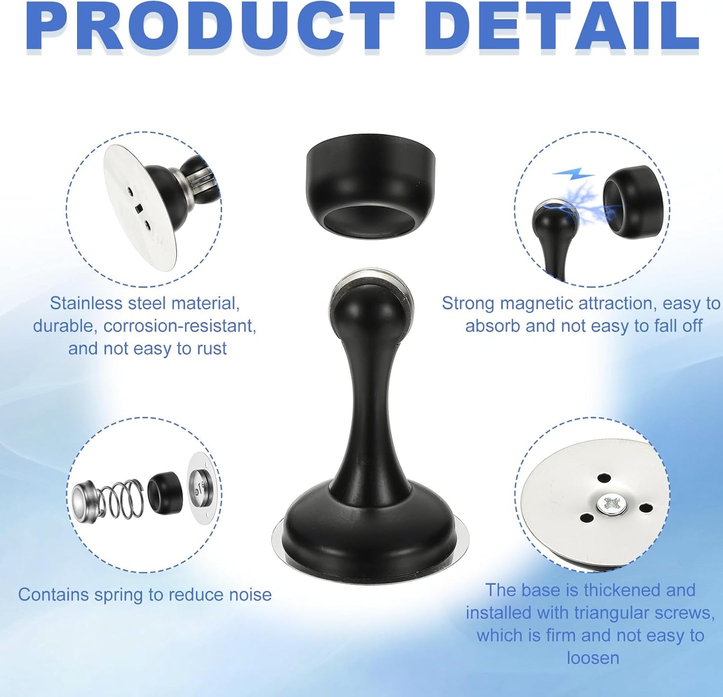 uxcell Magnetic Door Stopper, Stainless Steel Heavy Duty Door Holder, No Drilling Doors Knob Wall Protector with Self-AdhesiveTapes and Screws for Home Office Wall Floor Mounting, Black