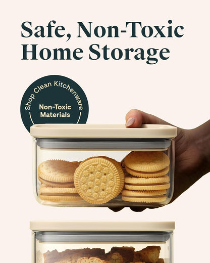 Caraway 1qt Glass Airtight Food Storage Container with Lid – Non-Toxic, BPA-Free Kitchen Storage Container – Stackable, Space-Saving Airtight Container for Dry Goods and More - Cream