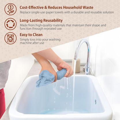 H4N Microfiber Cleaning Cloth Roll, 85 Pack Micro Fiber Wash Cloths for Car, Tear Away Towels, Ultra Absorbent Dish Rags, Non-Abrasive, Reusable and Washable Household Supplies, 11.81" x 11.81", Blue