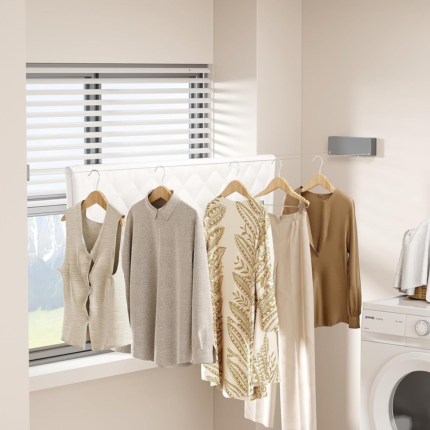 Retractable Clothesline Indoor, Non-Sagging Clothes line retracting Outdoor, Heavy Duty Wall Mounted Laundry Line Adjustable Stainless Steel for Laundryroom, Bathroom, 15.8 Feets Double Lines Grey