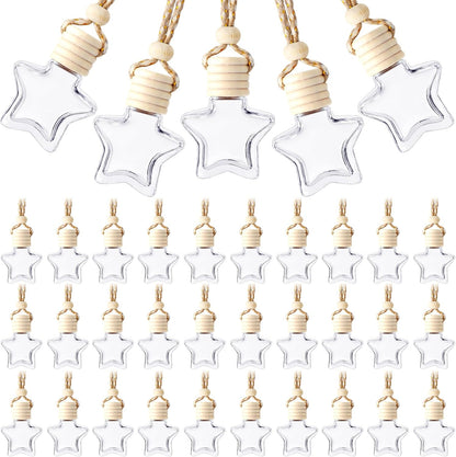 BBTO 50 Pcs Hanging Car Air Freshener Car Diffuser Bottles Empty Glass Perfume Bottle Freshener Diffuser Bottle Pendant for Essential Oil Fragrance Aromatherapy Bottle Ornament(Star)