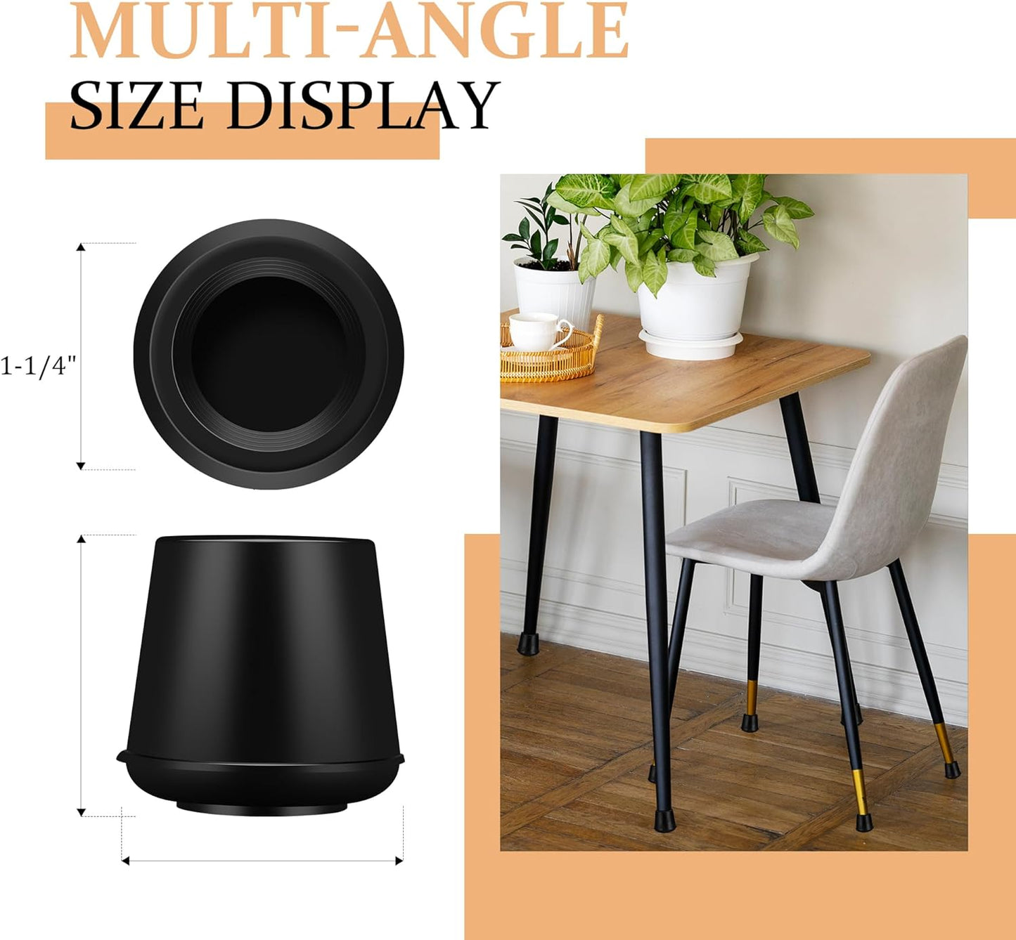 1-1/4” Round Rubber Chair Leg Tips Caps, Chair Leg Floor Protectors Furniture Legs Caps Non Slip Reduce Noise for Hardwood Floors (Black, 8 Pack)