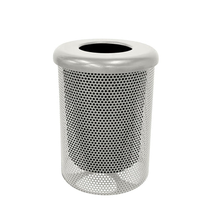 COATEDOUTDOORFURNITURE RFT-P-TXTGRY Heavy Duty Round Trash Receptacle with Flat Top, Liner Included, 32 Gallon, Textured Grey, Made in America