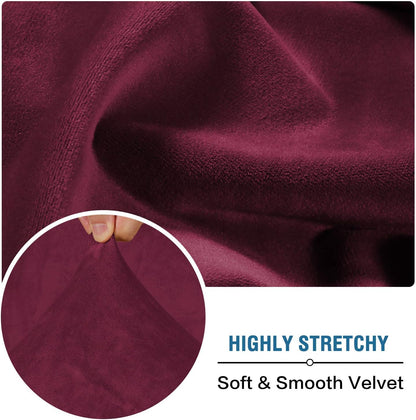 H.VERSAILTEX Velvet Stretch Couch Cushion Cover Plush Cushion Slipcover for Chair Loveseat Sofa Cushion Furniture Protector Seat Cushion Sofa Cover (2 Piece Large Sofa Cushion Covers, Burgundy)