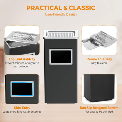 BEAMNOVA Trash Can Indoor Outdoor Black Stainless Steel Commercial Garbage Can Industrial Garbage Enclosure Inside Cabinet with Lid Waste Container, Black, 31 * 25 * 61 cm / 12.2 * 9.8 * 24 in