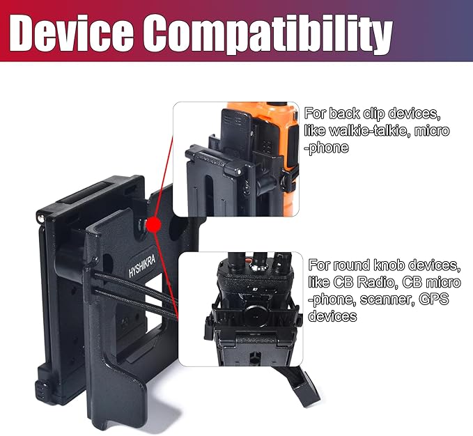 Universal Belt Clip & MOLLE Radio Holster - Tactical Mount Holder for BaoFeng Motorola Midland Kenwood Walkie-Talkies w/Back Clip or Round Knob - Secure Fit for Duty Belts, MOLLE Packs