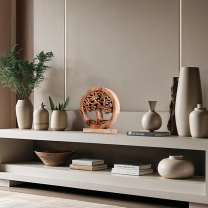 Decozen Solid Wood Tree of Life Sculpture - Home Decor, Living Room, Boho, Shelf, Coffee Table, Centerpiece Table Decorations, Mantle, Dining Table Centerpiece, Bathroom Shelf, Entryway, Farmhouse
