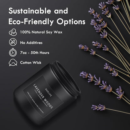 Scented Candles for Men | Lavender & Wood Candle - Candle for Men, Manly Candles for Home Scented, Man Gifts for Him/Friend, 7oz Black Jar
