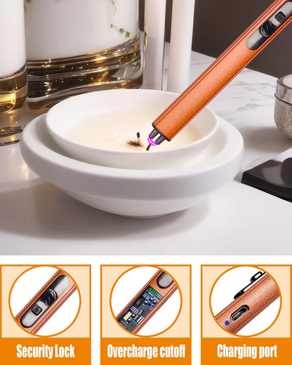 4 in1 Candle Accessory Set with Rechargeable Candle Lighter, Candle Wick Trimmer, Candle Wick Snuffer, Candle Wick Dipper, Candle Care Kit (Rose Gold)
