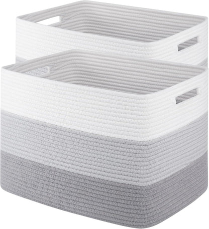 Storage Baskets for Organizing, 2 Pack Woven Basket for Storage, Rectangle Baskets for Shelves Closet Organizers, Toy Basket for Nursery Storage Living Room, Laundry Room, Bedroom (Gradient Grey)
