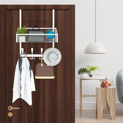 Over The Door Hooks Organizer, Coat Rack Over The Door Storage Hanger Towel Rack, Back of Door Storage Organizer for Bathroom,Bedroom,Kitchen,Office (White 2-Tier)