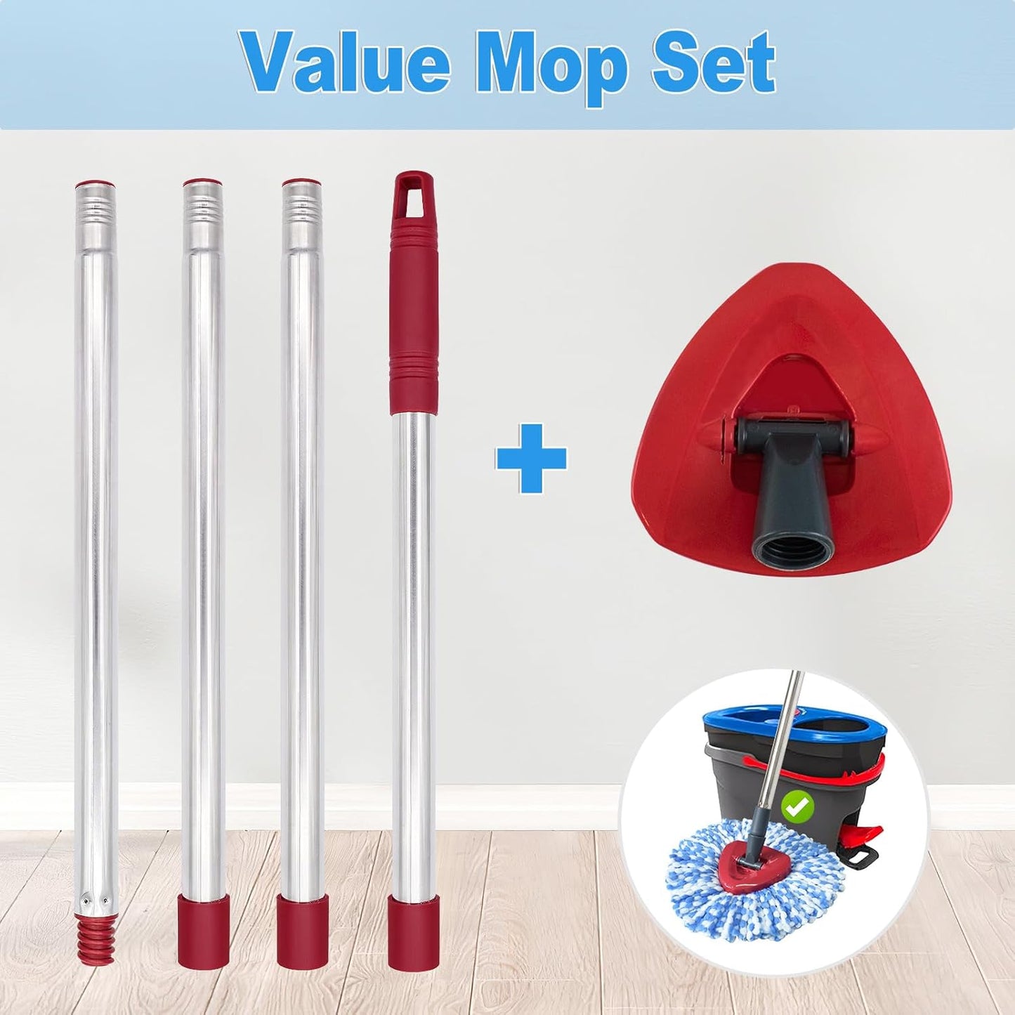 Mop Handle for Ocedar, Mop Handle for O Cedar, Spin Mop Replacement Handle for O Cedar, 4-Section Spin Mop Handles and Base for Ocedar, 30" to 58" Mop Stick Pole Handle and Base for Ocedar Spin Mop