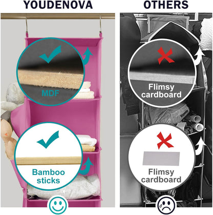 YOUDENOVA Hanging Closet Organizer, 4-Shelf Closet Hanging Storage Shelves, Light Pink