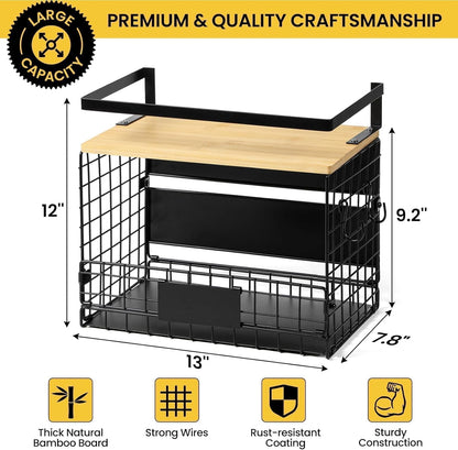 [WIDER Shelf]1 SET Strong Magnetic Shelf Basket for Fridge with Tag & Bamboo Top, XXL Large Magnetic Spice Rack Shelves for Side of Refrigerator, Kitchen Pantry Storage Organizer for Food Fruit Veg