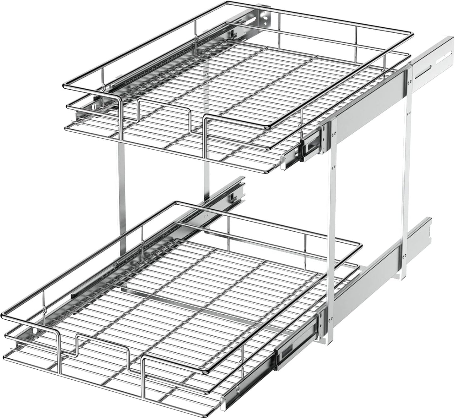 LOVMOR 2 Tier Individual Pull Out Cabinet Organizer 12½" W x 21½" D, Slide Out Kitchen Cabinet Storage Sliding Shelves