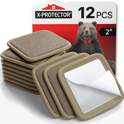 Furniture Sliders for Hardwood Floors X-Protector 12 PCS - 2” Furniture Floor Protectors – Beige Furniture Coasters – Carpeted Pads – Moving Furniture Pads Sliders!