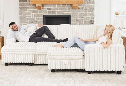 Belffin Oversized Sofa Bed Modular Sectional Sleeper Sofa with Pull Out Bed L Shaped Couch with Storage Chaise White Couch