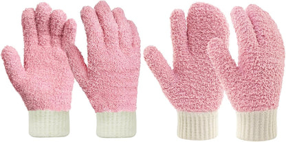 MIG4U Microfiber Dusting Gloves House Cleaning Glove for Blinds, Windows, Shutters, Furniture, and Car, Reusable Lint-Free Pink 2 Pairs S/M