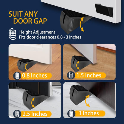 Adjustable Large Door Stopper, Strongest Tall Spring Heavy Duty Door Stop, 3 in Wedge Door Stoppers for Bottom of Door, Stainless steels Make Suits for Any Heavy Door(2 Pack Black)