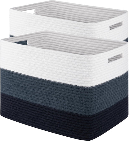 Storage Baskets for Organizing, 2 Pack Woven Basket for Storage, Rectangle Baskets for Shelves Closet Organizers, Toy Basket for Nursery Storage Living Room, Laundry Room, Bedroom (Gradient Blue)