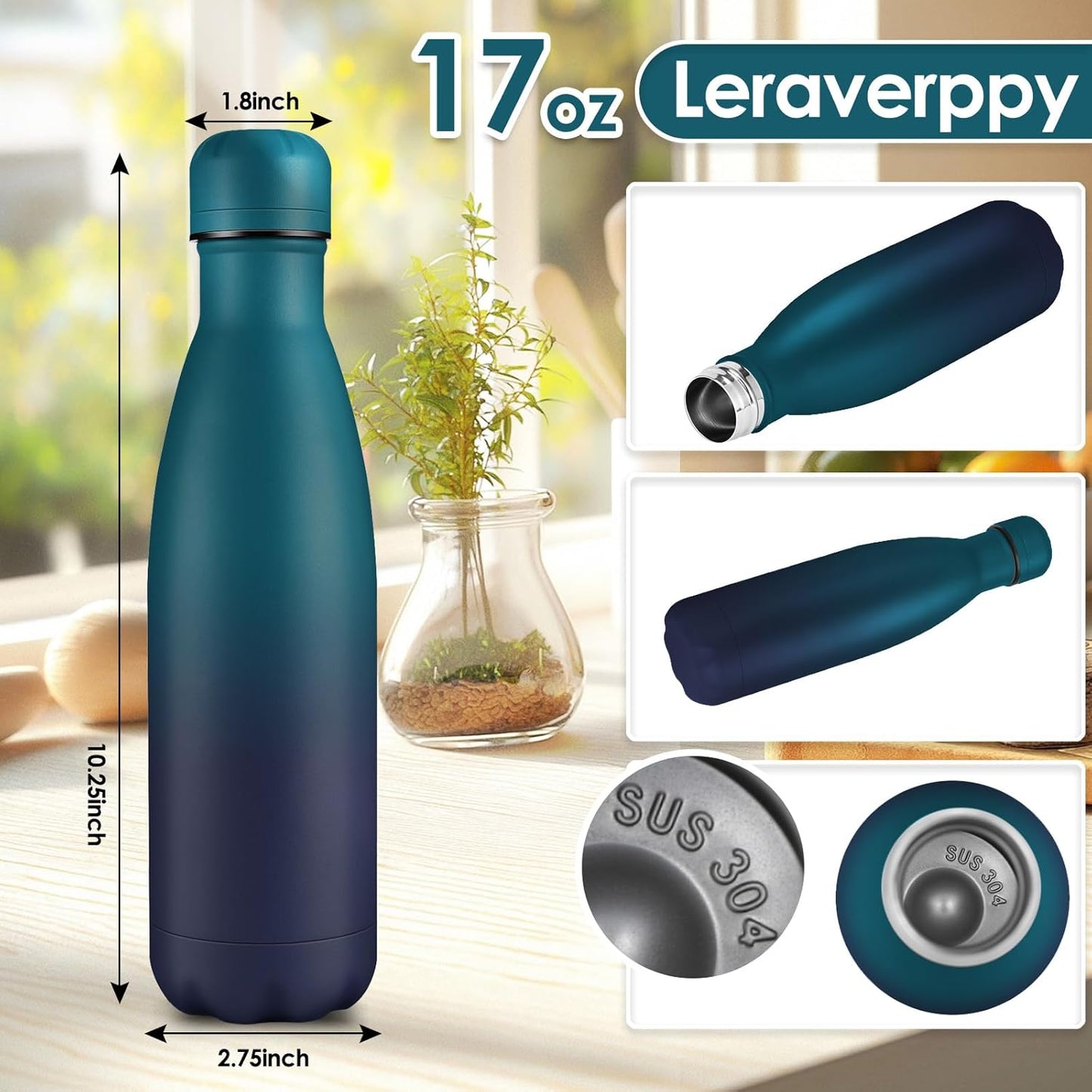 17oz Cola-Bottle Shaped Stainless Steel Leak-proof Water Bottle,Double Wall Vacuum Insulated Metal,Travel Mug For Sports Indoors & Outdoors,BPA-Free Kids Flasks,Dark Night(8 Pack)