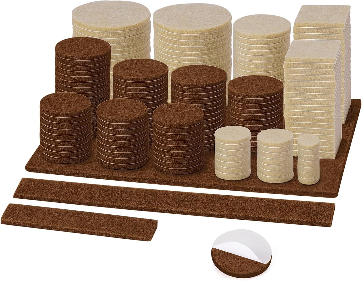 BALEINE 300PCS Felt Furniture Pads, Multi-Size Felt Pads for Chair Legs, Tables, Beds, Scratch-Reducing Floor Protectors for Hardwood Floors, Tile, Vinyl, and Laminate (300PCS, Beige+Brown)