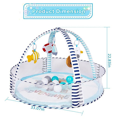 Baby Play Mat, 4-in-1 Baby Play Gym Tummy Time Mat with Ball Pit and 5 Detachable Toys for Newborn to Develop Sensory Exploration and Motor Skill 0-6-12 Months