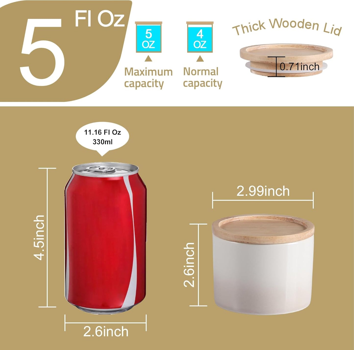 Sweejar Kitchen Canisters Ceramic Food Storage Jar, Stackable Containers with Airtight Seal Wooden Lid for Serving Ground Coffee, Tea, Sugar, Spice and More - 5 Fl Oz(Gradient Gray)