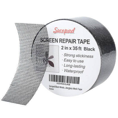 Black Window Screen Repair Tape, 2IN X 35FT (420IN) Screen Repair Kit for Windows or Doors, Strong Adhesive Patch Kit Fiberglass Mesh Tape