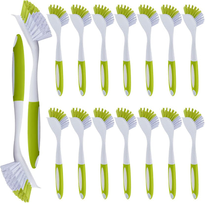 Hsei 20 Pcs Light Green Kitchen Scrub Dish Brush Bulk with 11 Inch Anti Slip Handle Cleaning Dish Scrubber with Stiff Bristles Washing Scrub Brushes for Housekeeping for Pots and Pans, Kitchen Sink