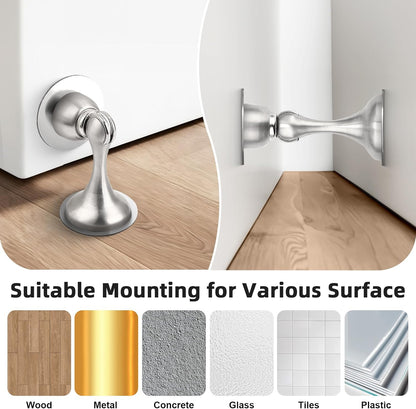 Probrico Brushed Nickel Magnetic Door Stoppers for Bottom of Door, Stainless Steel Magnet Door Catch Door Stops to Keep Door Open, Heavy Duty Door Holder, Wall and Floor Mounting, 2 Pack