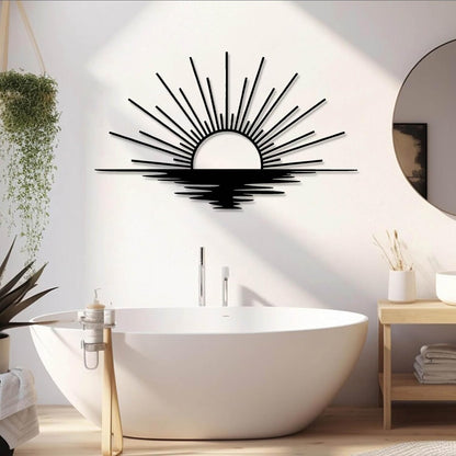 Sunrise Metal Wall Art, Metal Sun Wall Decor, Sun Outdoor Wall Art, Abstract Sunrise Wall Decor, Boho Home Hanging, Living Room Wall Hanging (Gold, 59"x35"/150x90cm)