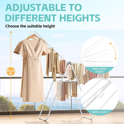 APEXCHASER Clothes Drying Rack, Oversized Drying Rack Clothing with Height-Adjustable, Foldable Gullwings Metal Laundry Rack, Indoor Outdoor Use, No Assembly, White