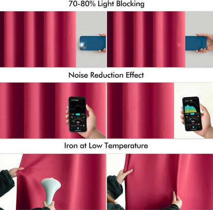 MIULEE Hot Pink Back Tab Blackout Curtain 96 Inch Long 2 Panels Set for Bedroom, Rod Pocket/Pinch Pleat Thermal Insulated Living Room Darkening Pleated Light Blocking Floor to Ceiling Drape