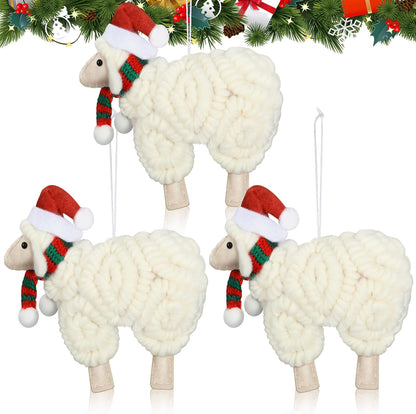 Jenaai 3 Pieces Felt Sheep Christmas Ornaments Sheep Decorative Hanging Ornaments Vintage Farm Wooly Lamb Tree Xmas Pendant Curly Decor for Holiday Figurines Gifts (Christmas)