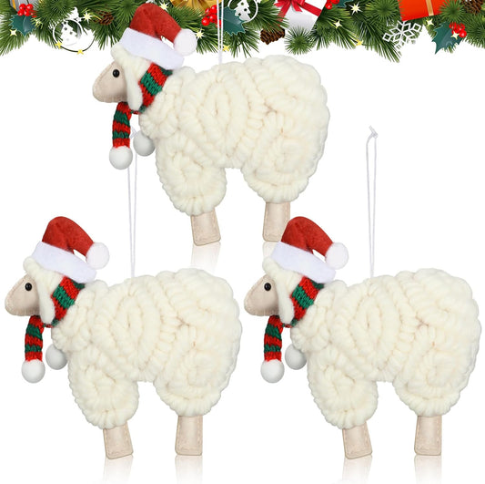 Jenaai 3 Pieces Felt Sheep Christmas Ornaments Sheep Decorative Hanging Ornaments Vintage Farm Wooly Lamb Tree Xmas Pendant Curly Decor for Holiday Figurines Gifts (Christmas)