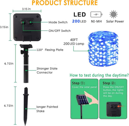 Solar String Lights Outdoor, 2-Pack 144FT 400 LED Solar Christmas Twinkle Lights Outside Waterproof Copper Wire 8 Modes Solar Fairy Lights for Garden Tree Party Birthday Christmas Decor (Blue)