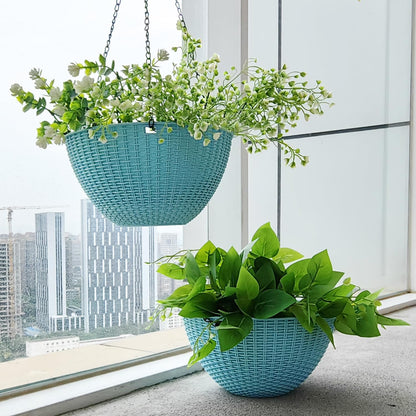 Hanging Planters for Indoor Plants 8/10 Inch, 4 Packs Plant Hanger Outdoor with Drainage Holes, Hanging Basket Flower Pot Perfect for Home, Office and Garden (Sky Blue)