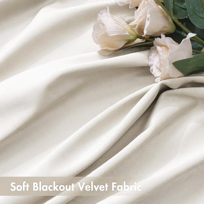 MIULEE Ivory Velvet Curtains Thermal Insulated Blackout Curtain Drapes for Bedroom Living Room Darkening 84 Inches Long Curtains Panels Rod Pocket Set of 2